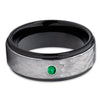 Black Tungsten Ring - Hammered Ring - Emerald Tungsten Ring - Brush - Clean Casting Jewelry