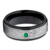 Black Tungsten Wedding Band - Emerald - Gray Tungsten - Hammer - 8mm - Clean Casting Jewelry