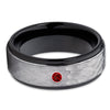 Black Wedding Ring - Men's Wedding Band - Black Tungsten Ring - Ruby Ring - Clean Casting Jewelry
