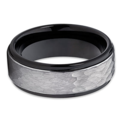 8mm - Black Wedding Band - Tungsten Wedding Ring - Hammered - Tungsten - Clean Casting Jewelry