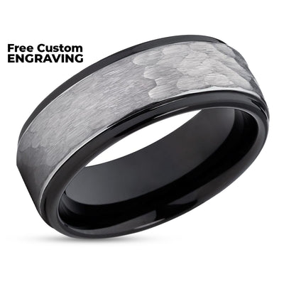 Tungsten Wedding Ring - Black Tungsten Ring - Hammered Ring - Tungsten Ring