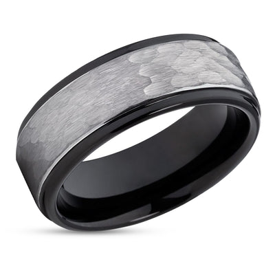 Tungsten Wedding Ring - Black Tungsten Ring - Hammered Ring - Tungsten Ring