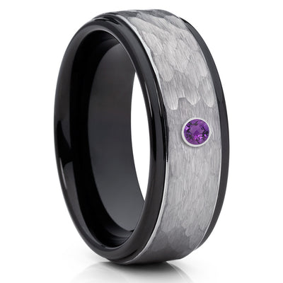 8mm - Black Tungsten Ring - Tungsten Wedding Band - Amethysts Ring - Clean Casting Jewelry