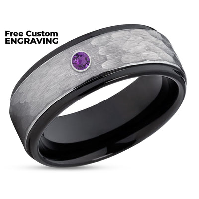 Amethysts Wedding Ring - Black Tungsten Ring - Tungsten Wedding Ring - Black Ring
