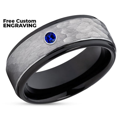 Black Tungsten Ring - Black Tungsten Band - Blue Sapphire Ring - Gray - Wedding Band