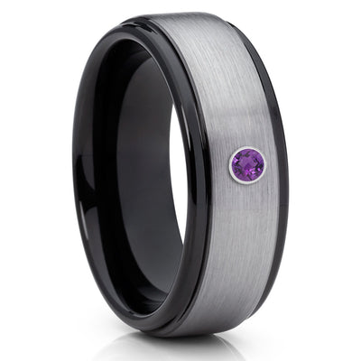 Black Tungsten Wedding Band - Amethyst Wedding Ring - Black Tungsten Band - Clean Casting Jewelry