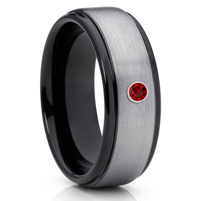 Ruby Tungsten Wedding Band - Black Tungsten Ring - Men's Wedding Band - Clean Casting Jewelry