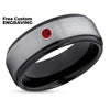 Black Tungsten Ring - Black Tungsten Band - Ruby Wedding Ring - Tungsten Wedding Ring