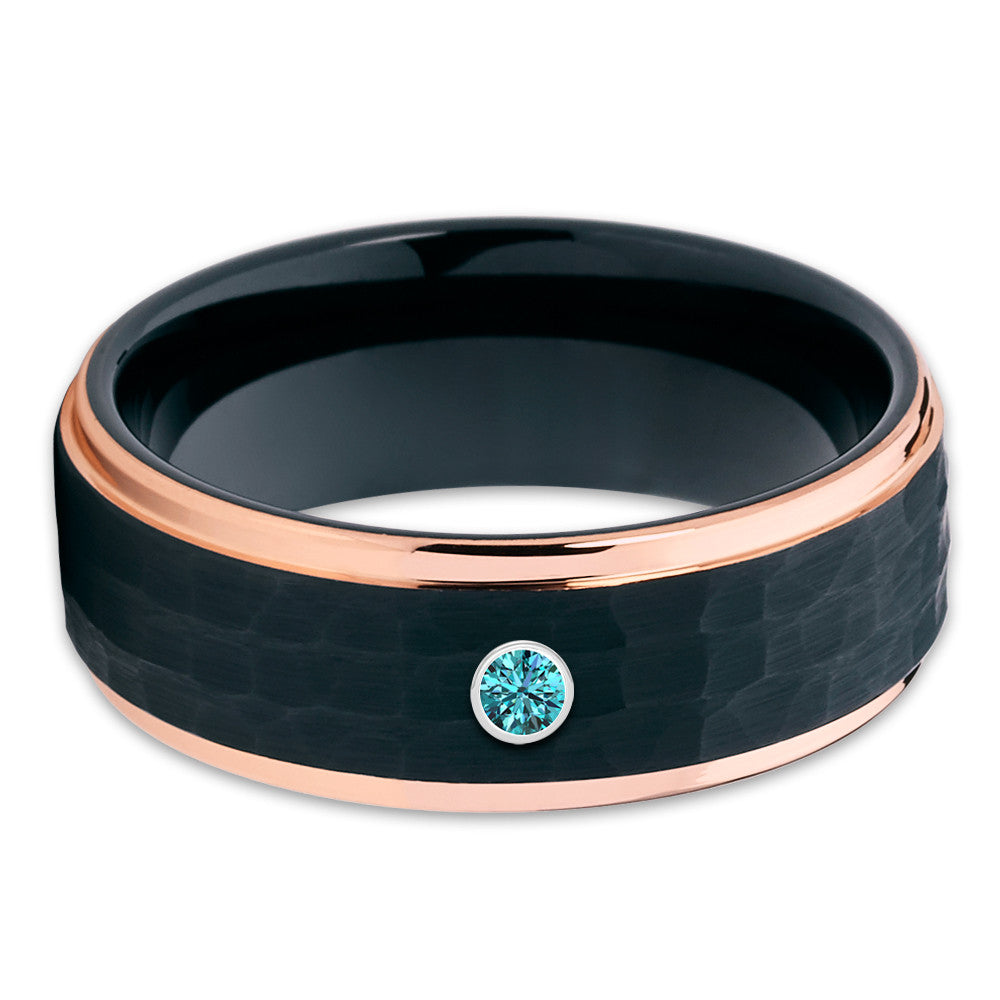 Black Tungsten Ring - Emerald Tungsten Ring - Rose Gold Tungsten - Hammered - Clean Casting Jewelry