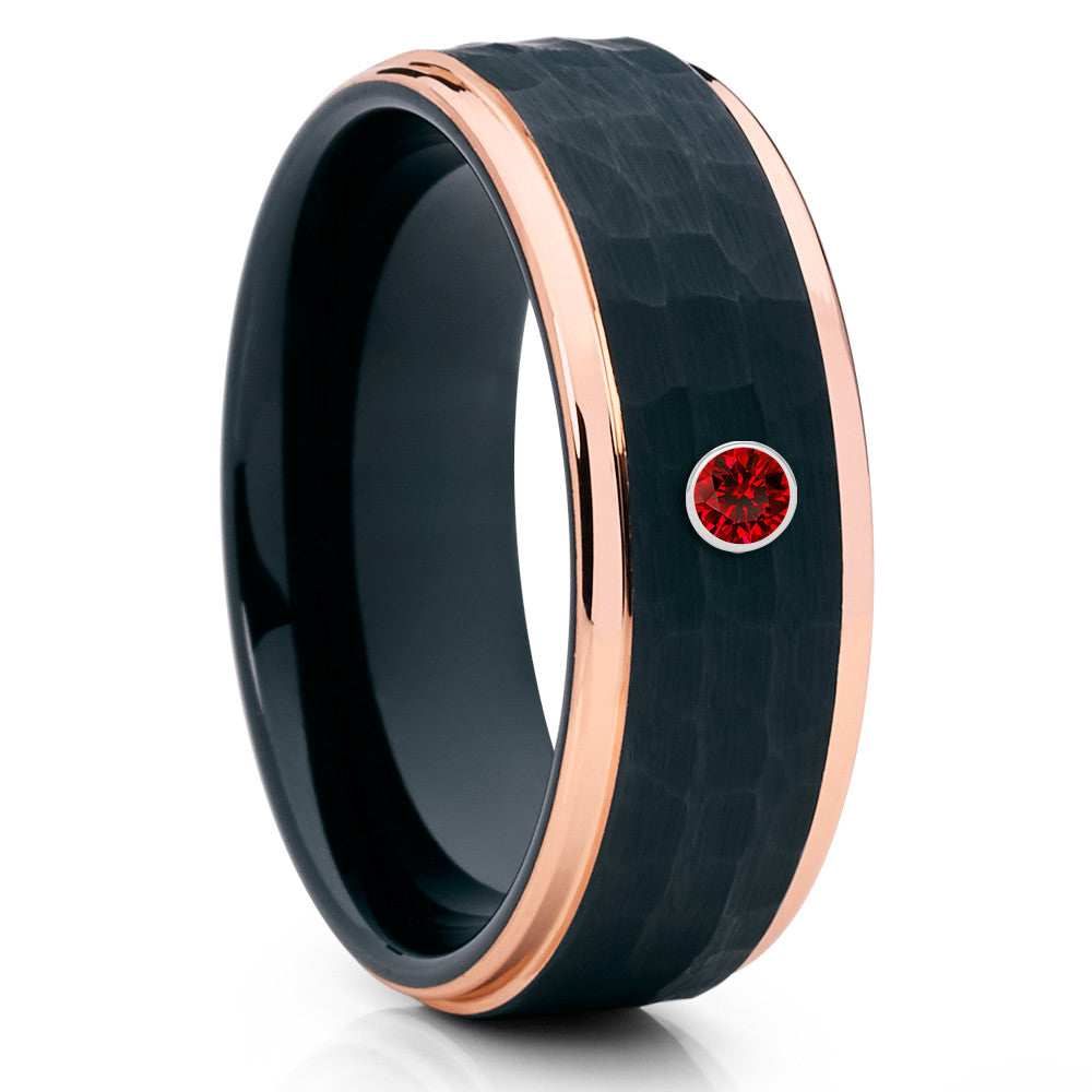 Ruby Tungsten Wedding Band - Rose Gold Tungsten Ring - 8mm - Black Ring - Clean Casting Jewelry
