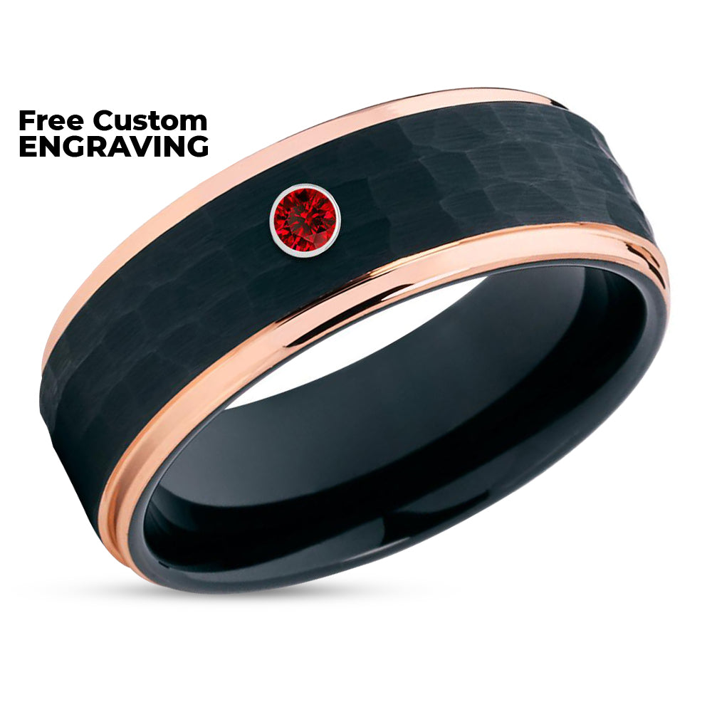 Black Wedding Ring - Rose Gold Wedding Ring - Tungsten Wedding Ring - Ruby Wedding Ring