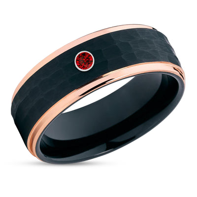 Black Wedding Ring - Rose Gold Wedding Ring - Tungsten Wedding Ring - Ruby Wedding Ring