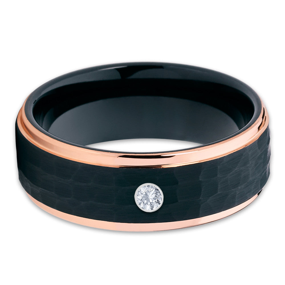 Rose Gold Tungsten Band - White Diamond - Rose Gold Tungsten Ring - 8mm - Clean Casting Jewelry