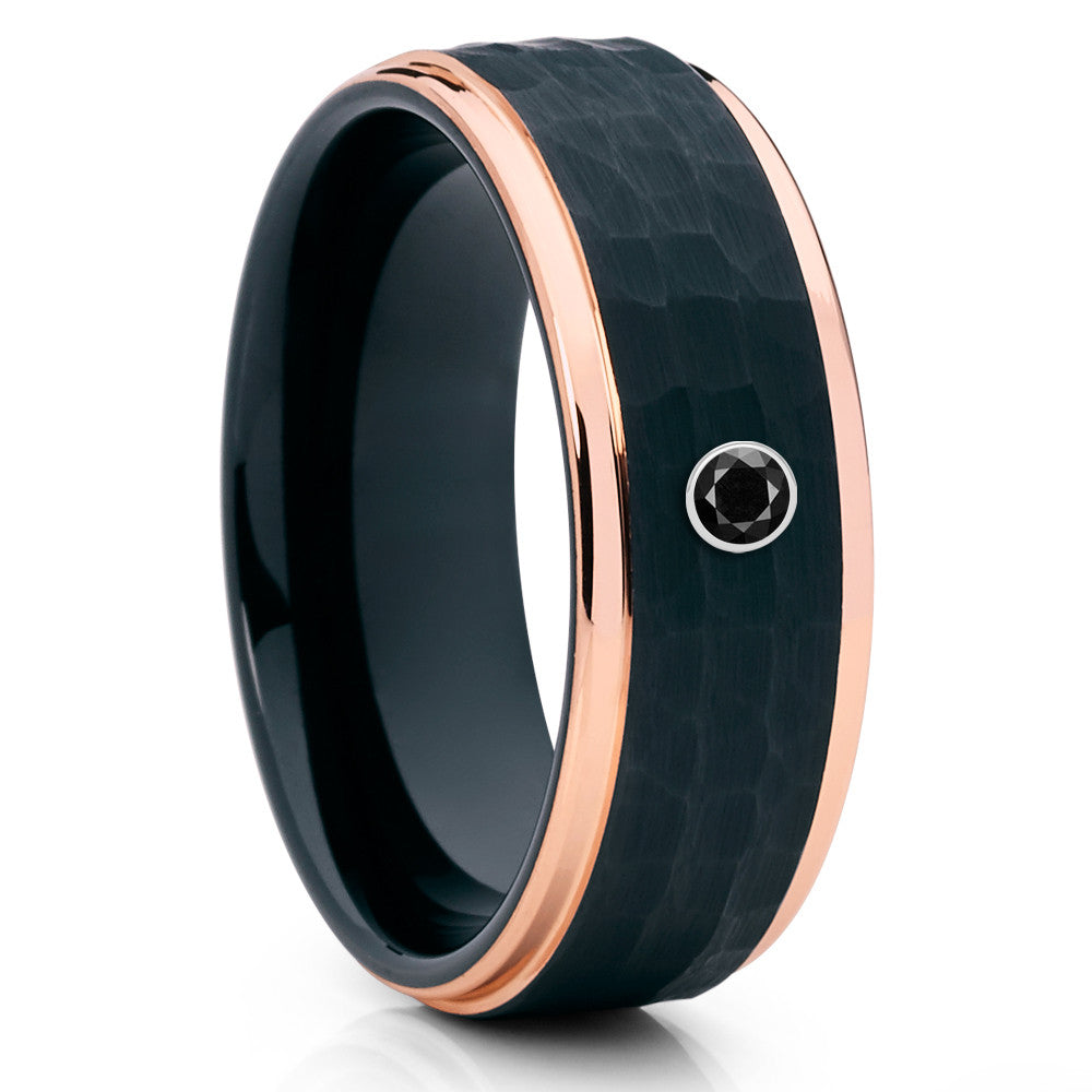 Rose Gold Tungsten Ring - Black Tungsten Ring - Black Ring - Black Diamond - Clean Casting Jewelry