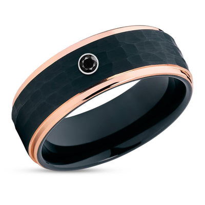 Black Diamond Wedding Ring - Rose Gold Ring - Man's Wedding Ring - Tungsten Ring - Black Ring