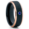 Rose Gold Tungsten Ring - Black Tungsten - Blue Sapphire Ring - 8mm - Clean Casting Jewelry