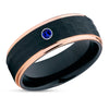 Rose Gold Tungsten Ring - Black Tungsten - Blue Sapphire Ring - Black Wedding Band
