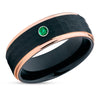 Emerald Wedding Ring - Rose Gold Tungsten Ring - Black Wedding Ring - Tungsten Ring - Band