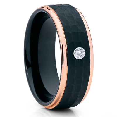 Rose Gold Tungsten Band - White Diamond - Rose Gold Tungsten Ring - 8mm - Clean Casting Jewelry