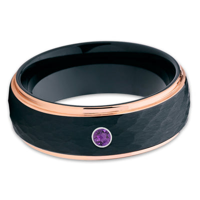 Amethyst Wedding Band - Black Wedding Ring - Tungsten Wedding Band - 8mm - Clean Casting Jewelry