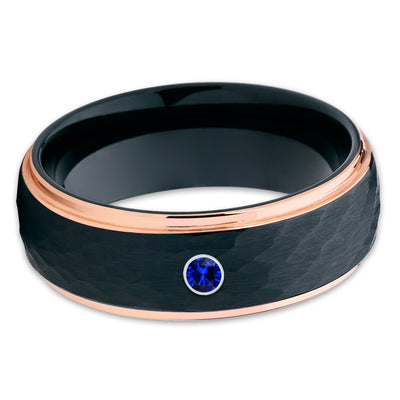 Black Tungsten Ring - Hammered Ring - Black Tungsten - Rose Gold - 8mm - Clean Casting Jewelry