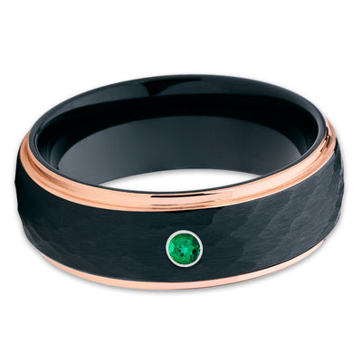 Black Tungsten Ring - Emerald Wedding Band - Rose Gold - Black Ring - 8mm - Clean Casting Jewelry
