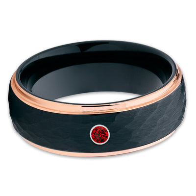 Ruby Tungsten Wedding Band - Rose Gold Tungsten Ring - 8mm - Black Ring - Clean Casting Jewelry