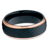 Black Tungsten Wedding Band - Rose Gold Tungsten Ring - Black Hammered - Clean Casting Jewelry