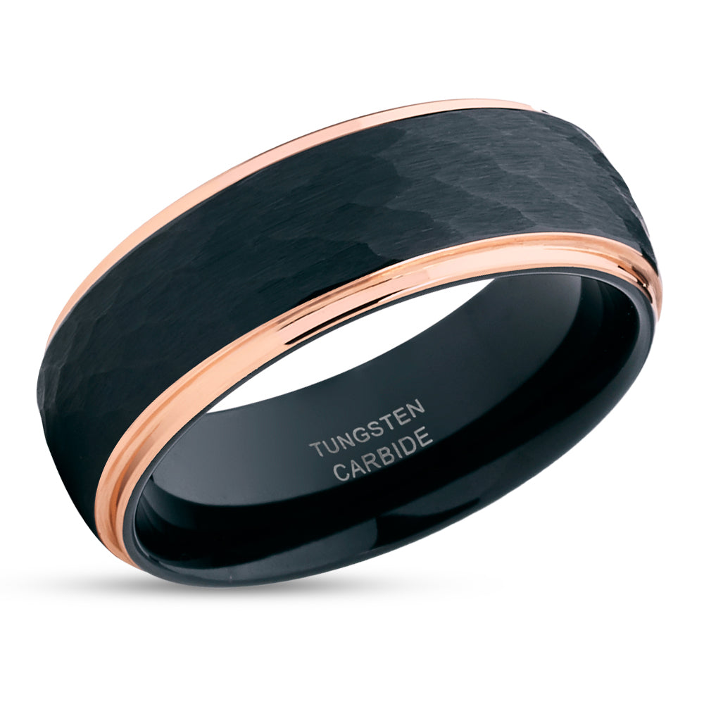 Black Wedding Ring - Rose Gold Ring - Tungsten Wedding Ring - Black Wedding Band
