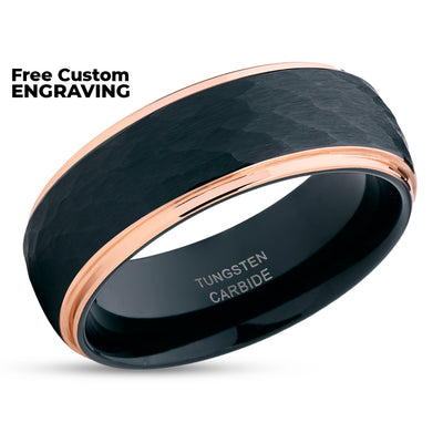 Black Wedding Ring - Rose Gold Ring - Tungsten Wedding Ring - Black Wedding Band