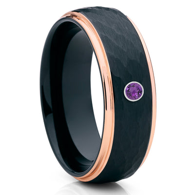 Amethyst Wedding Band - Black Wedding Ring - Tungsten Wedding Band - 8mm - Clean Casting Jewelry