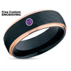Amethyst Wedding Ring - Rose Gold Tungsten Ring - Black Tungsten Ring - Amethyst Wedding Ring