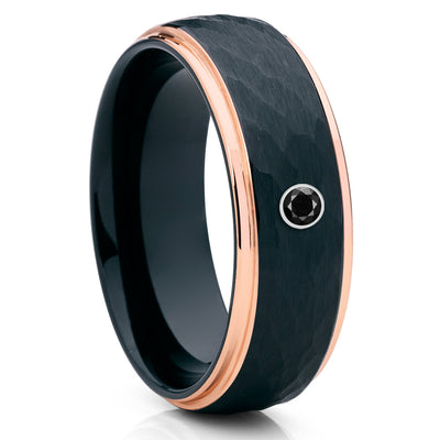 Black Tungsten Ring - Rose Gold Tungsten - Black Diamond Ring - 8mm - Clean Casting Jewelry