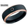 Black Diamond Ring - Rose Gold Tungsten Ring - Black Wedding Band - Diamond Ring