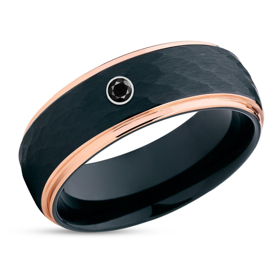 Black Diamond Ring - Rose Gold Tungsten Ring - Black Wedding Band - Diamond Ring