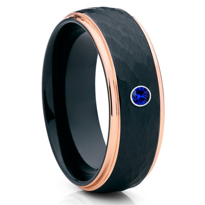 Black Tungsten Ring - Hammered Ring - Black Tungsten - Rose Gold - 8mm - Clean Casting Jewelry