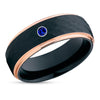 Rose Gold Wedding Ring - Blue Sapphire Ring - Black Tungsten Wedding Ring - Black Ring