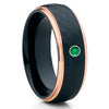 Black Tungsten Ring - Emerald Wedding Band - Rose Gold - Black Ring - 8mm - Clean Casting Jewelry