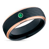 Black Wedding Ring - Emerald Wedding Ring - Rose Gold Tungsten Ring - Anniversary Ring