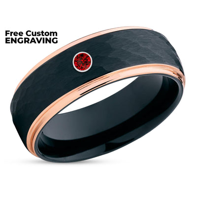 Ruby Wedding Ring - Black Tungsten Wedding Band - Rose Gold Wedding Band - Tungsten Ring