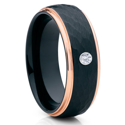 Rose Gold Tungsten Wedding Band - White Diamond Ring - Men's Wedding Ring - Clean Casting Jewelry