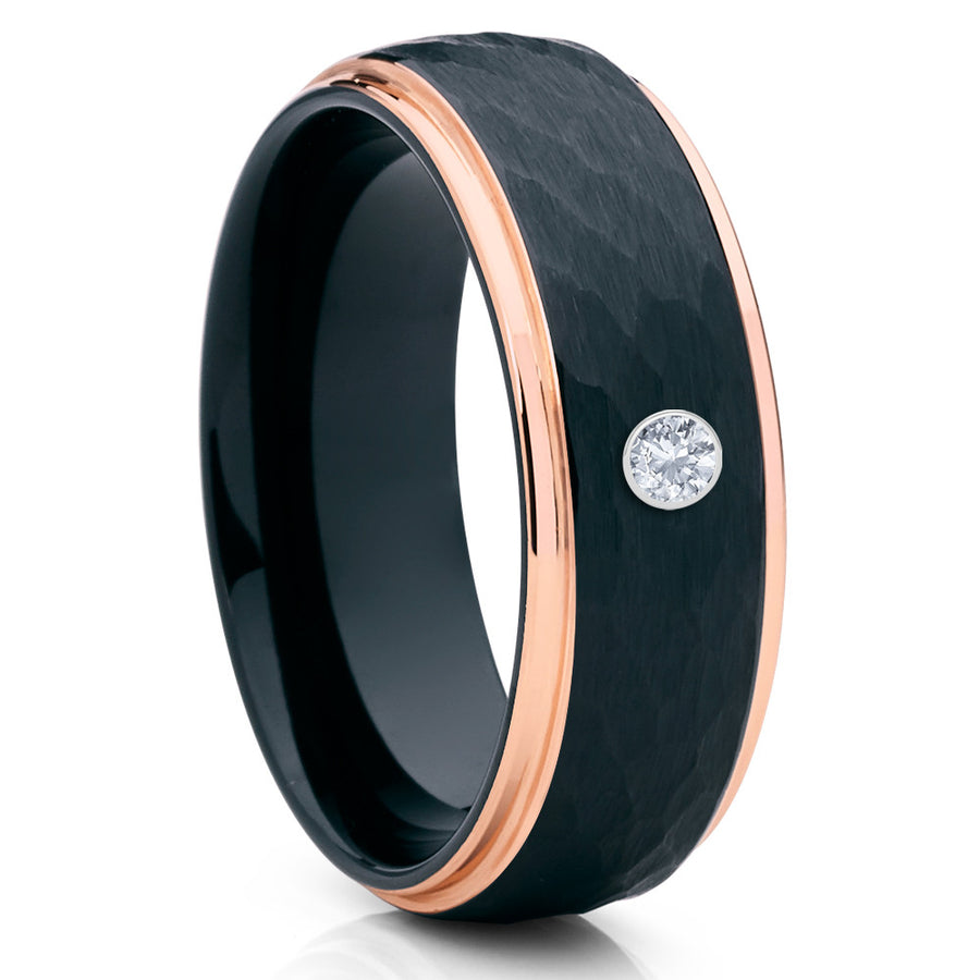 Rose Gold Tungsten Wedding Band - White Diamond Ring - Men's Wedding Ring - Clean Casting Jewelry 