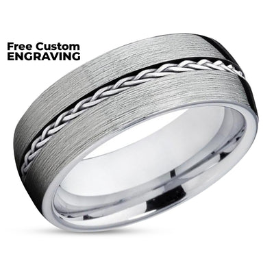 Braid Wedding Ring - Silver Tungsten Ring - Tungsten Carbide Ring - Engagement Ring