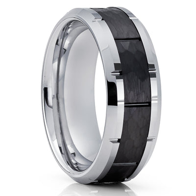 Black Wedding Ring - Silver Wedding Band - Black Tungsten Ring - Wedding Ring - 8mm Ring