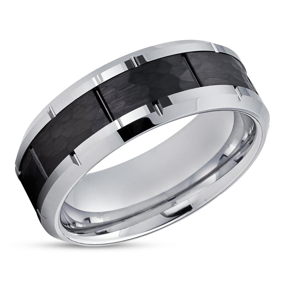 Black Wedding Ring - Silver Wedding Band - Black Tungsten Ring - Wedding Ring - 8mm Ring