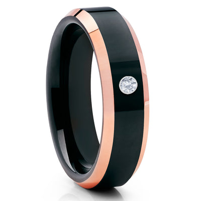 Black Tungsten Wedding Band - Rose Gold Tungsten - White Diamond Ring - Clean Casting Jewelry