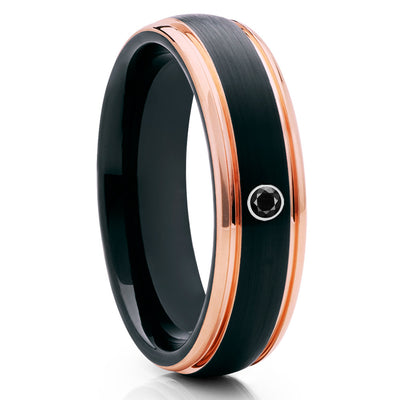 Tungsten Wedding Band - Rose Gold Tungsten Ring - Black Diamond Band - Clean Casting Jewelry
