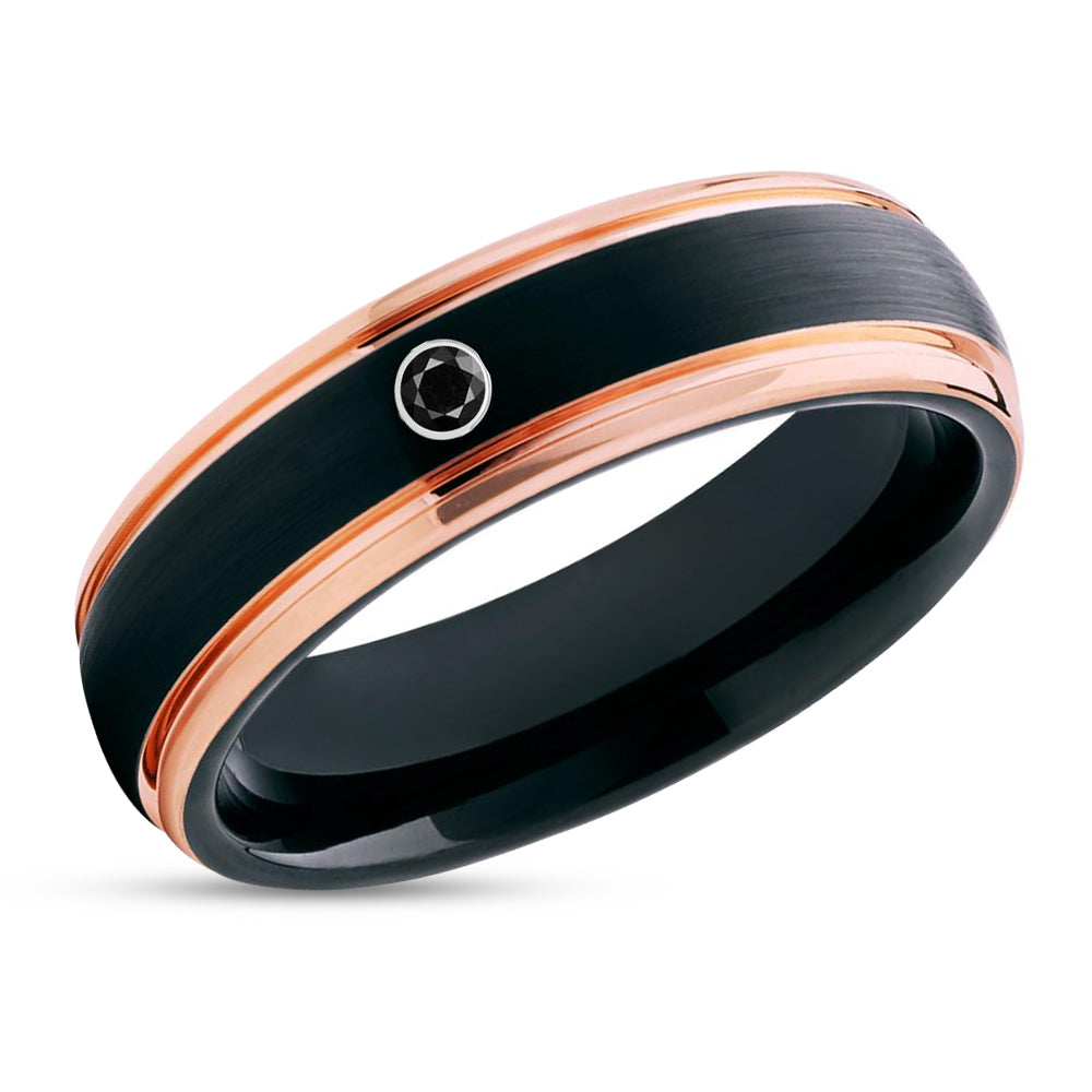 Tungsten Wedding Band - Rose Gold Tungsten Ring - Black Diamond Band - Wedding Ring