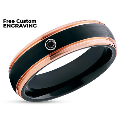 Tungsten Wedding Band - Rose Gold Tungsten Ring - Black Diamond Band - Wedding Ring