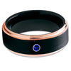 Black Tungsten Wedding Band - Rose Gold Tungsten Ring - Blue Sapphire - Clean Casting Jewelry